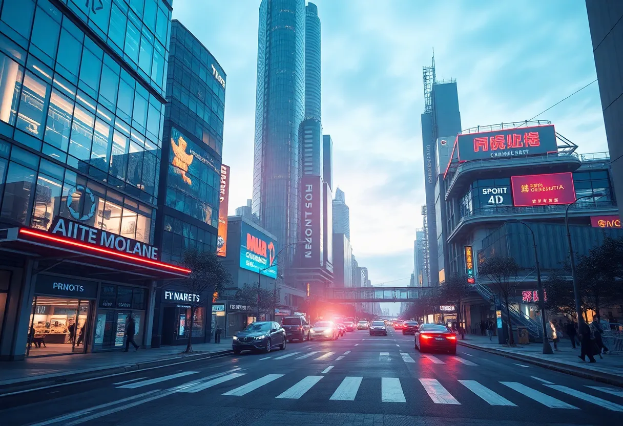 Futuristic urban setting with AI technology integration.