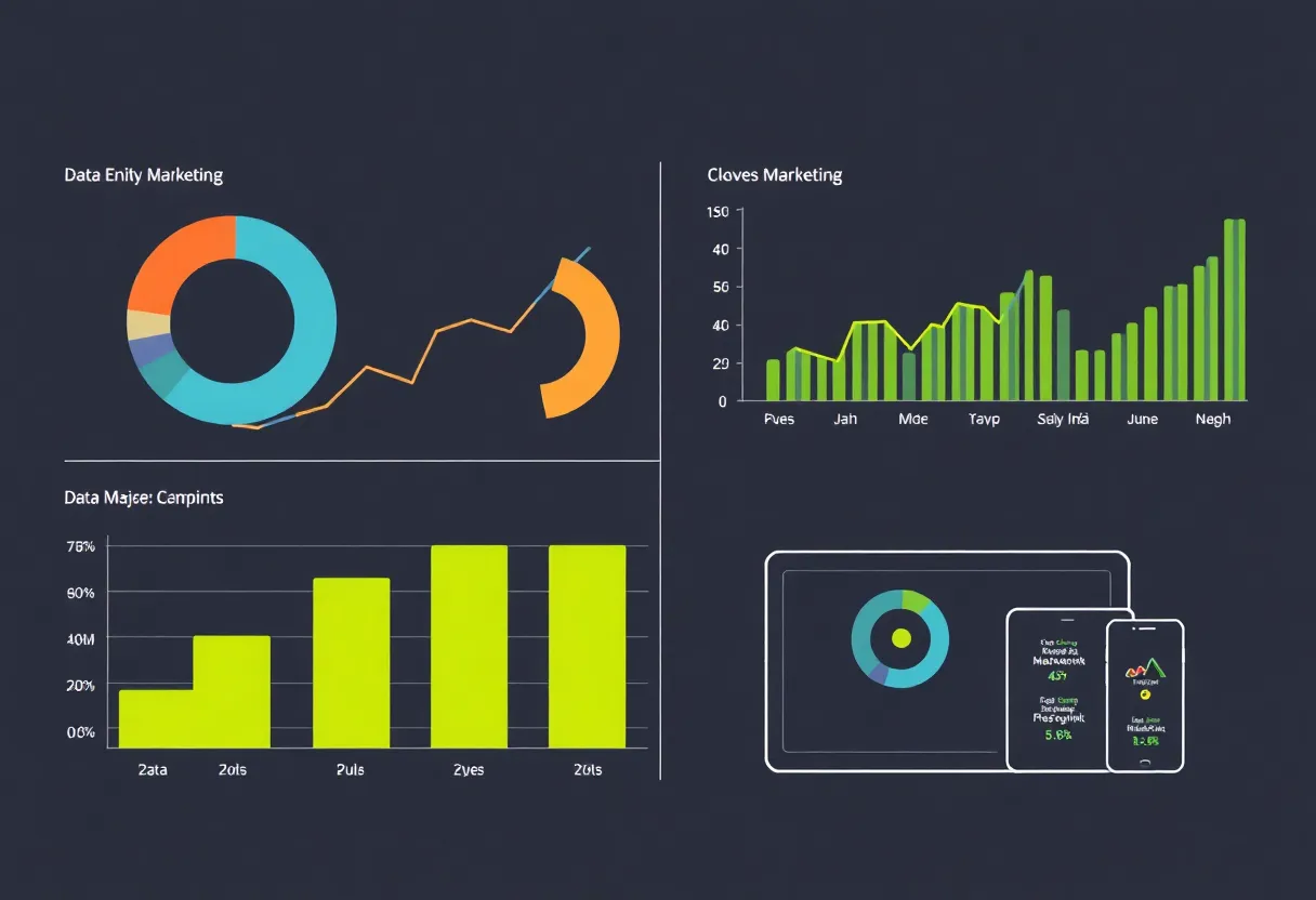 Data analysis with marketing graphs and digital devices.