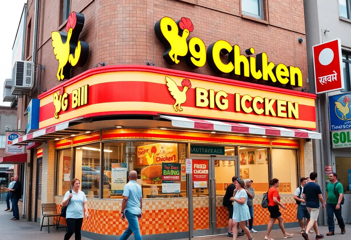 Exterior of Big Chicken franchise in Livonia with new signage.