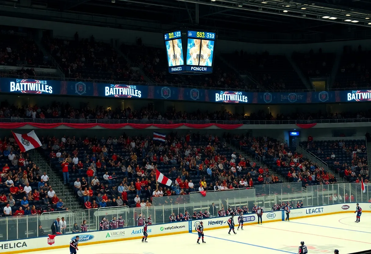 Fans cheering at the Great Lakes Invitational Hockey Tournament