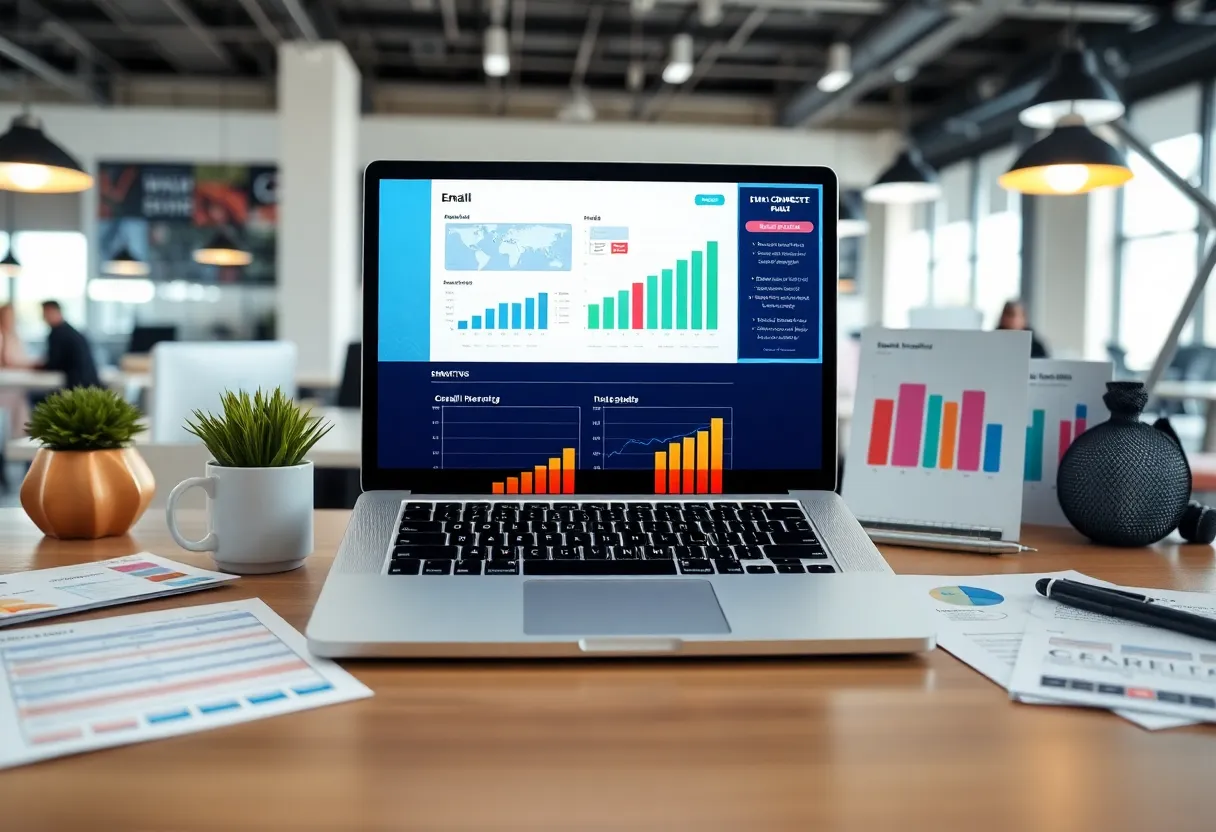 A laptop showing Shopify's email marketing platform