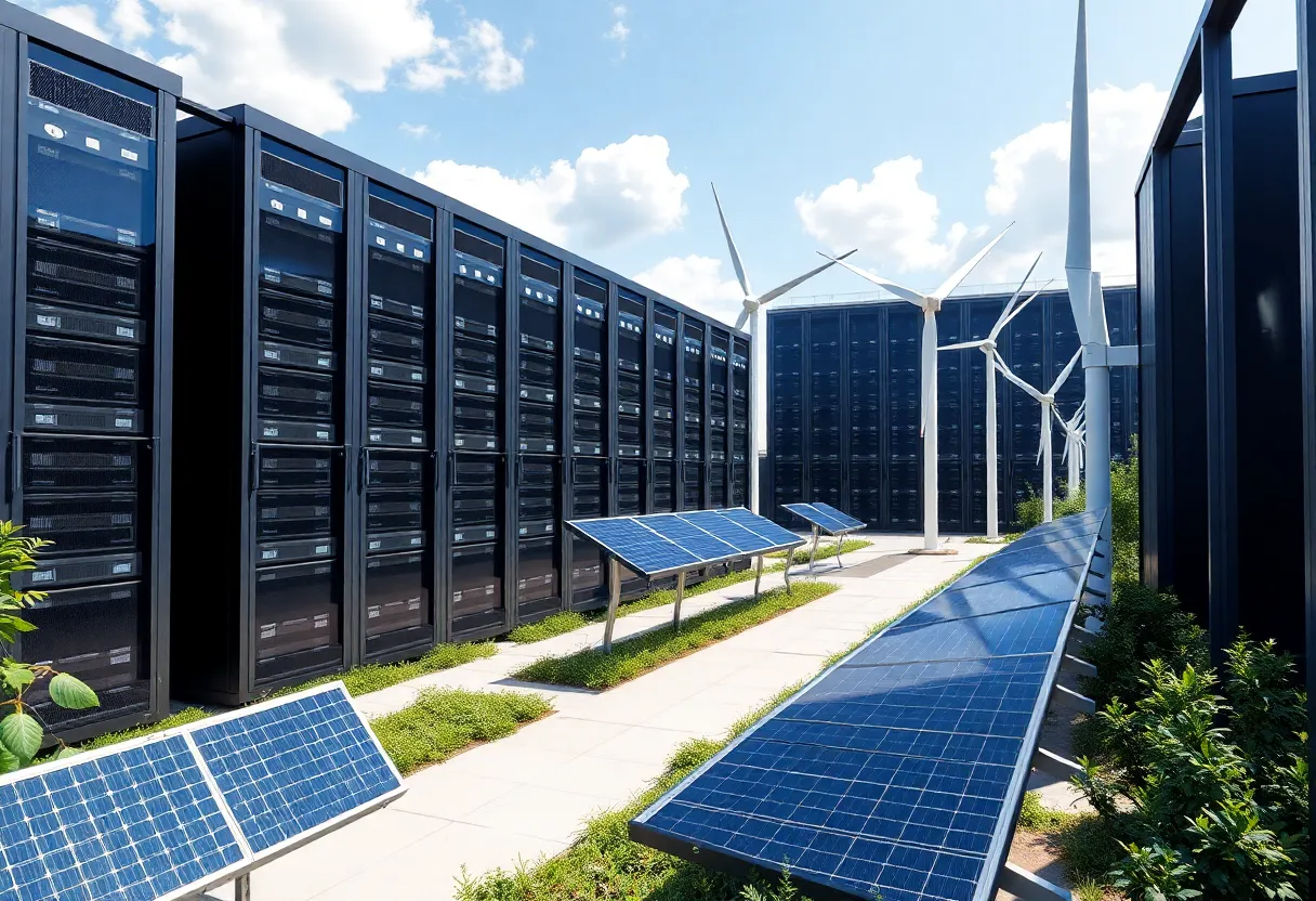 Futuristic data center powered by renewable energy sources
