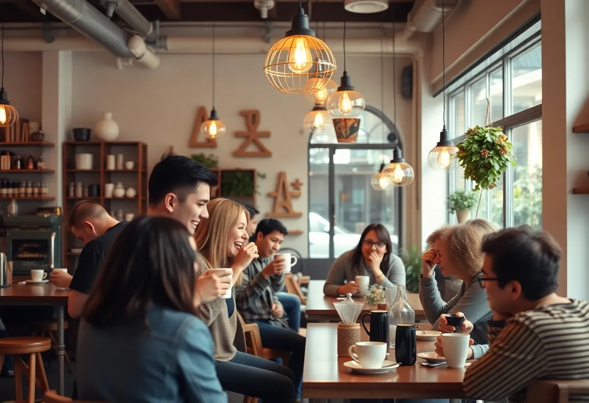 Exterior view of BIGGBY COFFEE in Livonia with customers