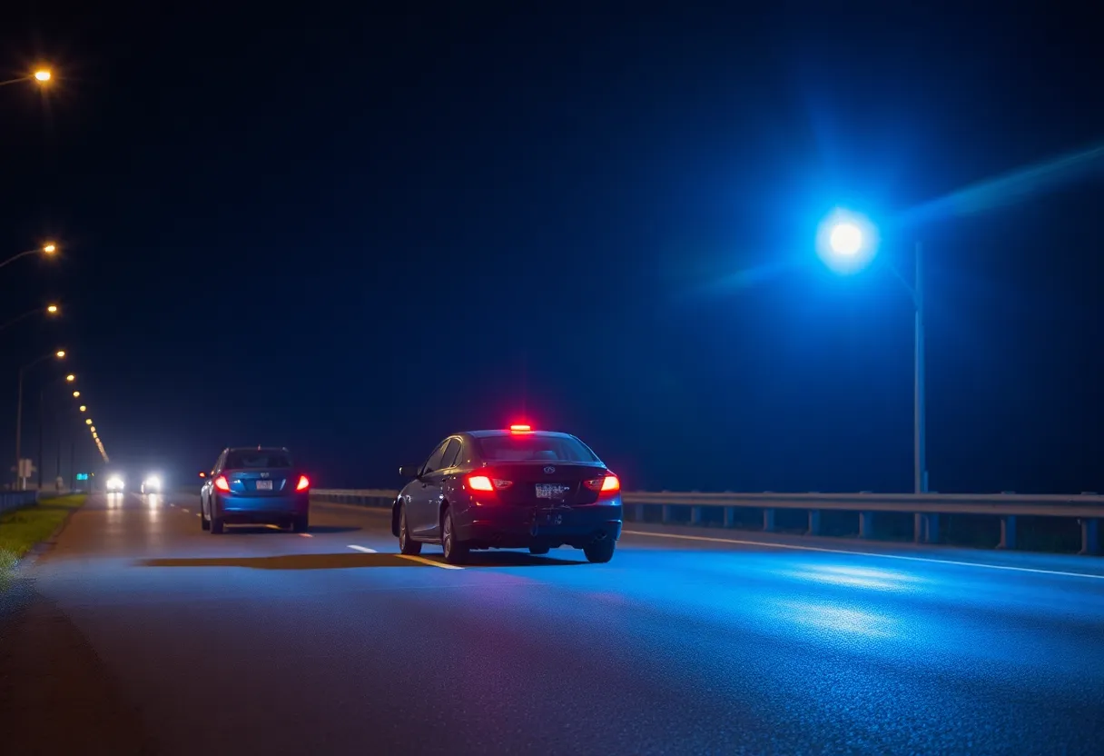 Police lights at a crash scene indicating a DUI accident