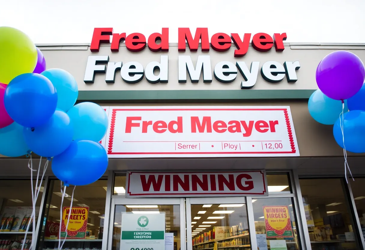 Fred Meyer store celebrating the sale of a winning Powerball ticket