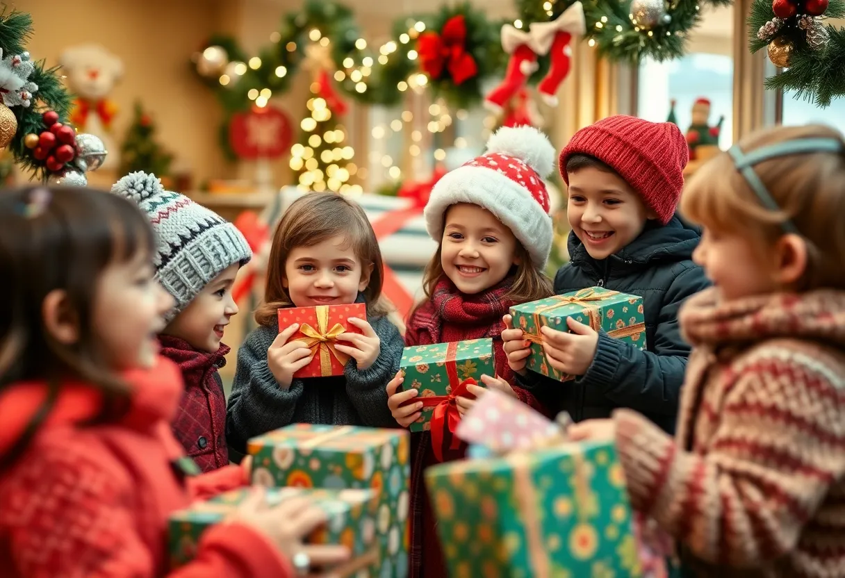 Children receiving toys during the holiday season