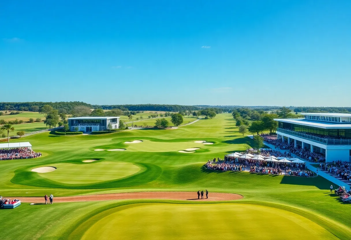 Aerial view of The Cardinal golf course during LIV Golf Championship