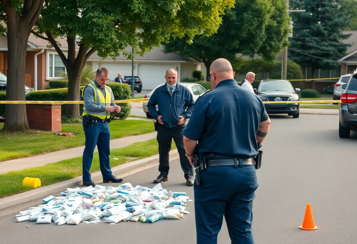 Evidence from the Livonia drug bust with police markers.