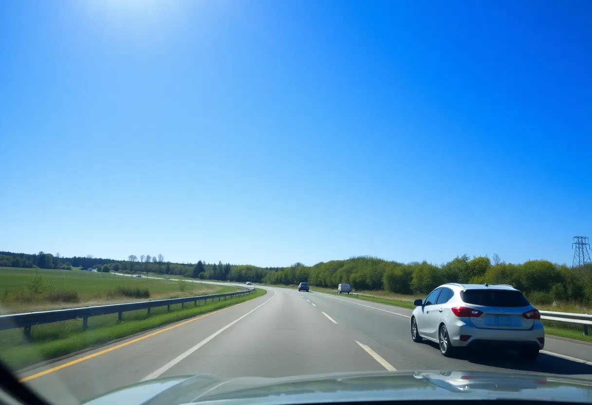 Car driving on a scenic Michigan road