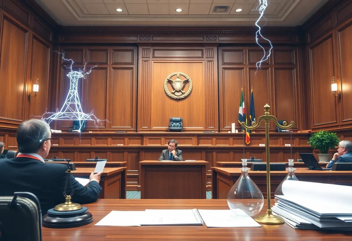 Courtroom scene symbolizing legal challenges in energy sector