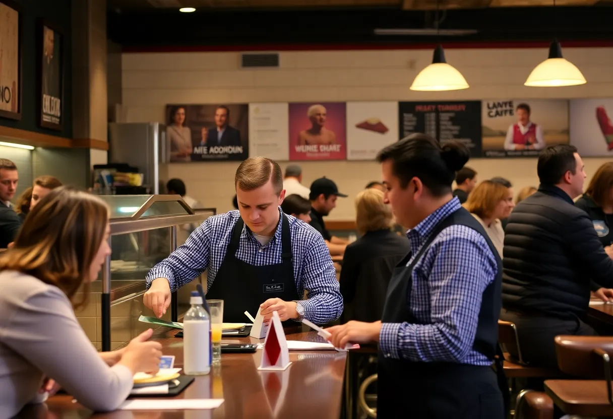 Restaurant staff serving customers in Michigan