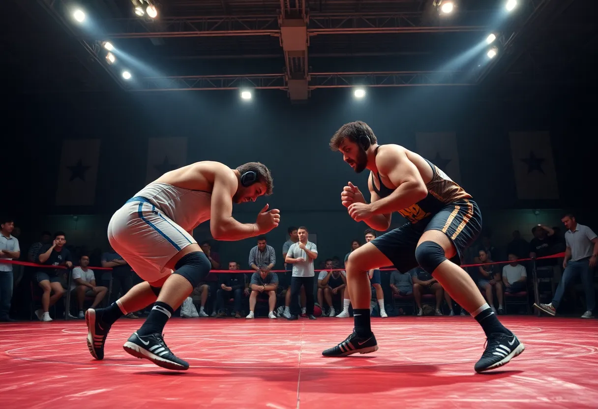 Nebraska wrestling team competing against Michigan State