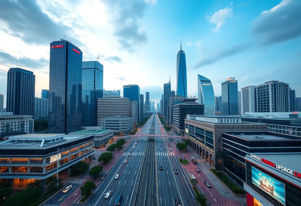 A vibrant cityscape of Singapore representing economic changes.