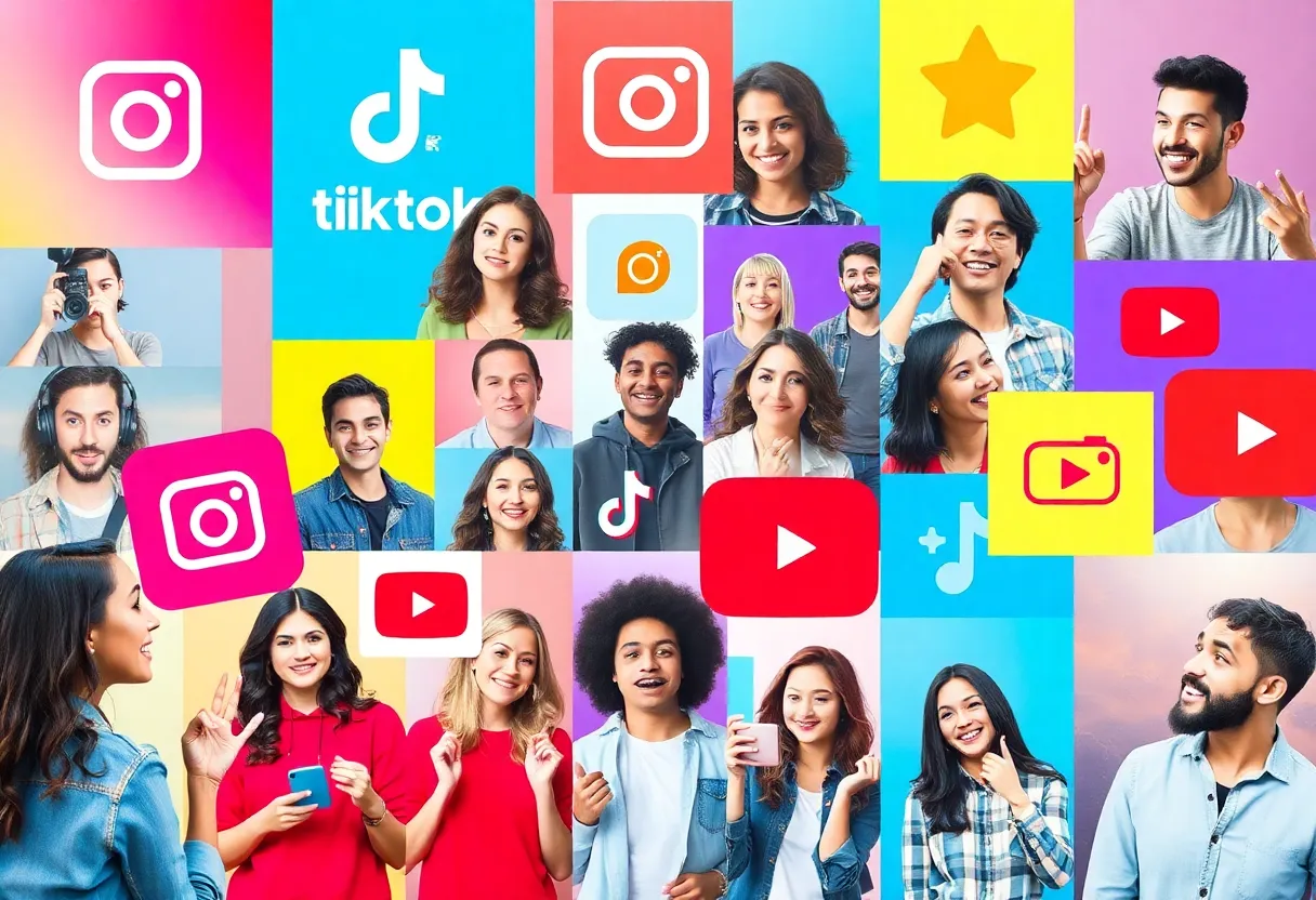 Collage of social media marketing professionals and platforms