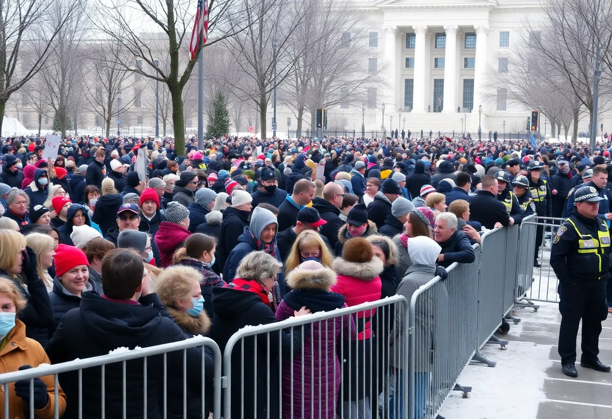 Crowd at cold Trump inauguration with security measures