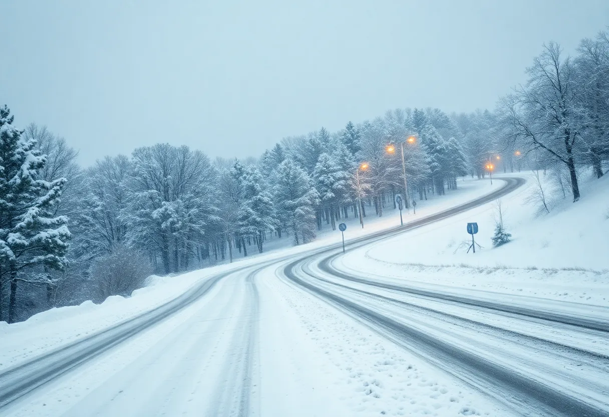 Snow-covered landscape in the Gulf Coast due to Winter Storm Enzo