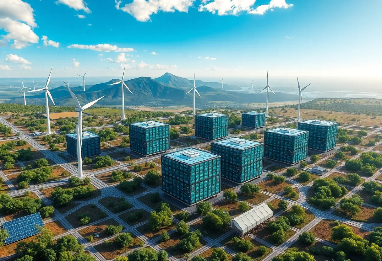 Illustration of data centers with renewable energy sources