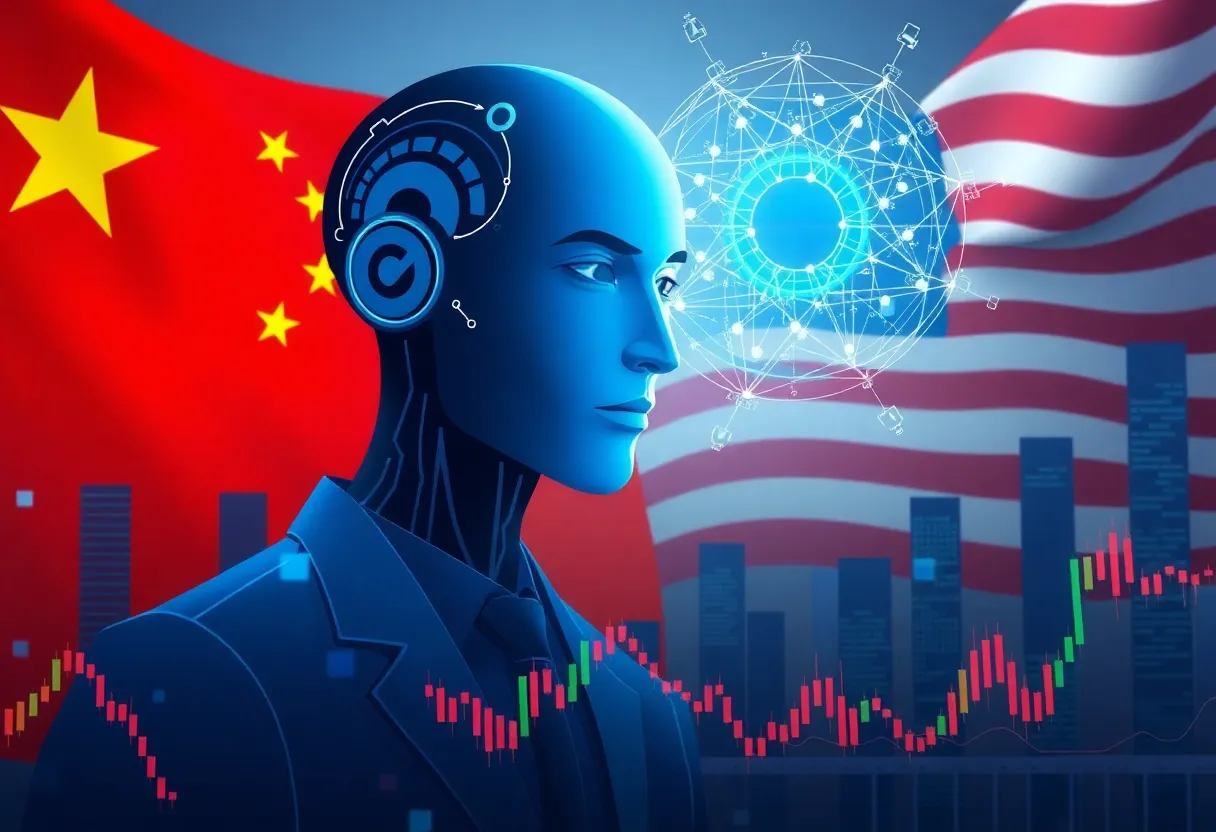 Illustration representing AI technology and international trade issues