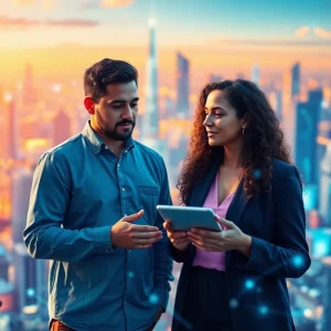 Marketers discussing AI strategies in a modern office environment