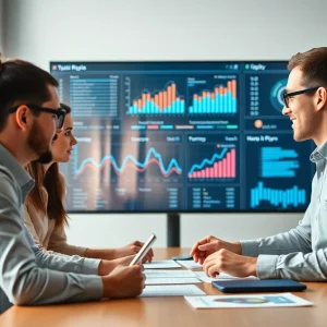 A marketing team collaboratively working with AI tools to enhance customer engagement.