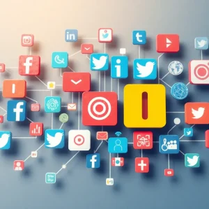 Collage of social media icons and artificial intelligence elements