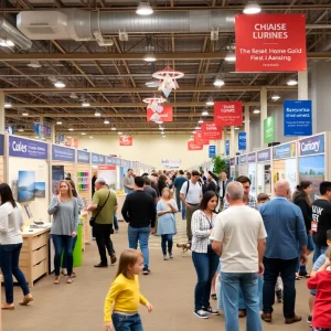 Crowd at the Bismarck-Mandan Home Show with vendors and families