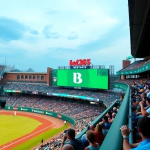 St. Louis Cardinals game with bet365 branding at Busch Stadium