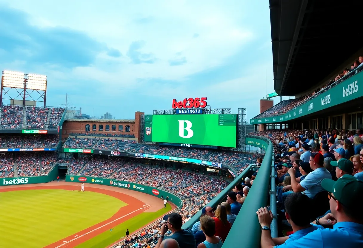 St. Louis Cardinals game with bet365 branding at Busch Stadium
