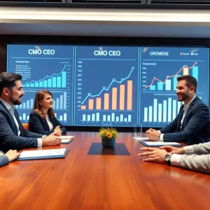 CMOs and CEOs having a strategic discussion about marketing and business growth.