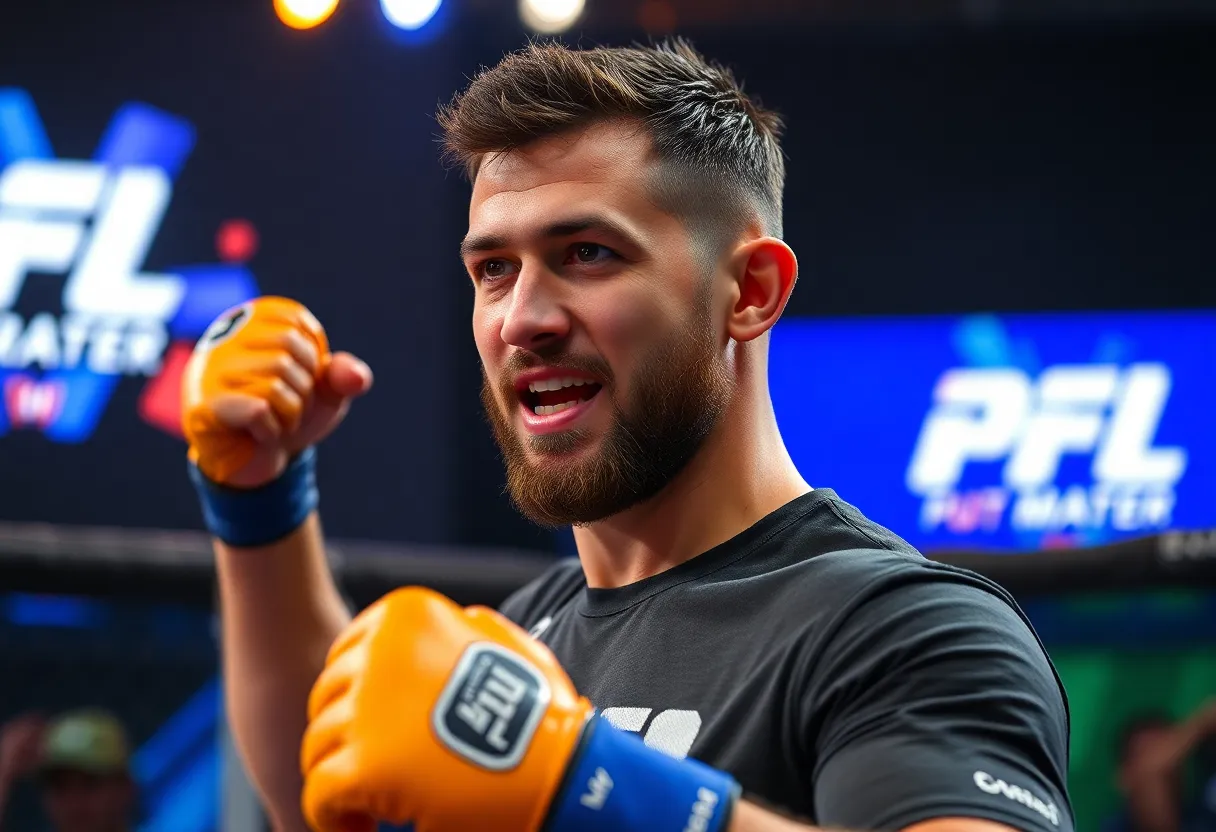 Darren Russell speaking at a PFL event