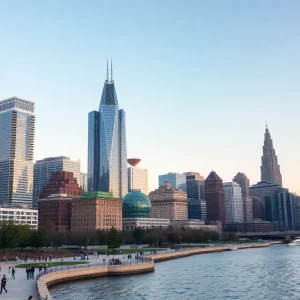 Revitalized skyline and urban spaces in Detroit