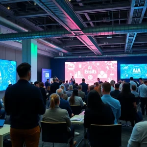 Digital marketing professionals engaging at a conference