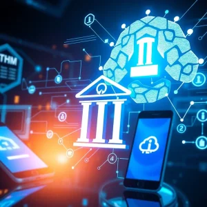 Concept image of digital advertising in banking with AI technology.