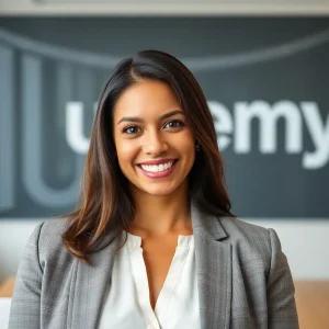 Genefa Murphy, Chief Marketing Officer at Udemy, smiling in her office