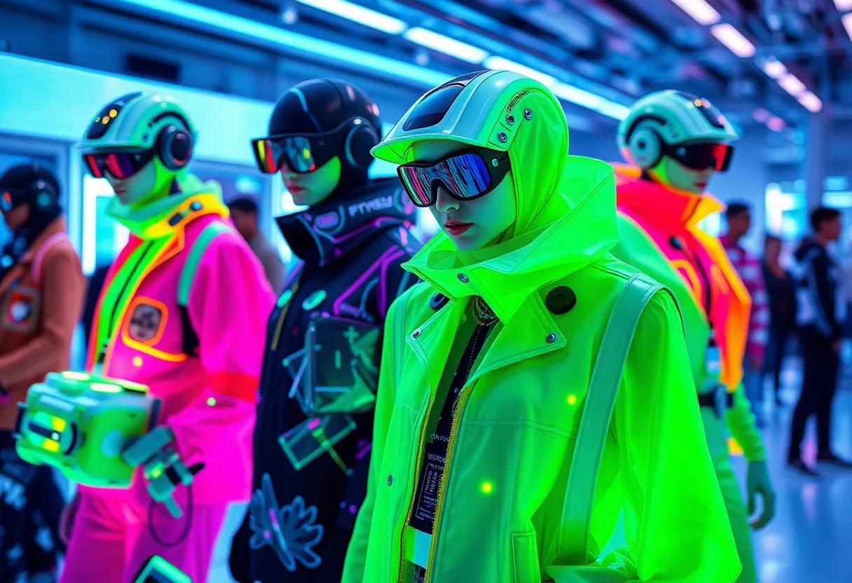 Futuristic digital model representation showcasing fashion clothing.