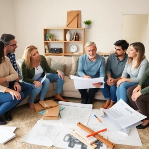 Homeowners discussing renovation effects of tariffs