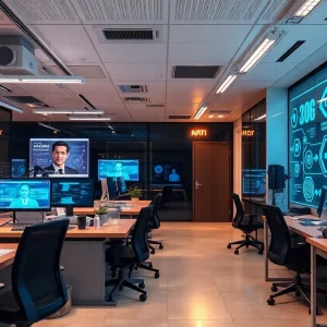 A modern office illustrating innovations in HR technology with AI and automation.