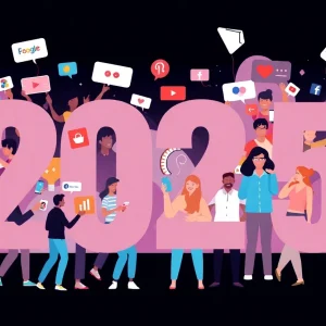 An illustration showcasing the growth of influencer marketing with diverse influencers on social media.