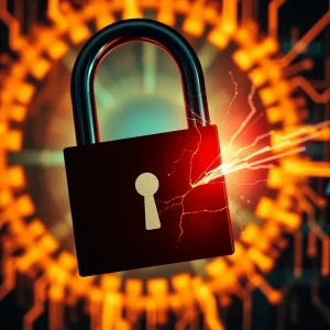 Representation of Medusa ransomware attacking a digital lock