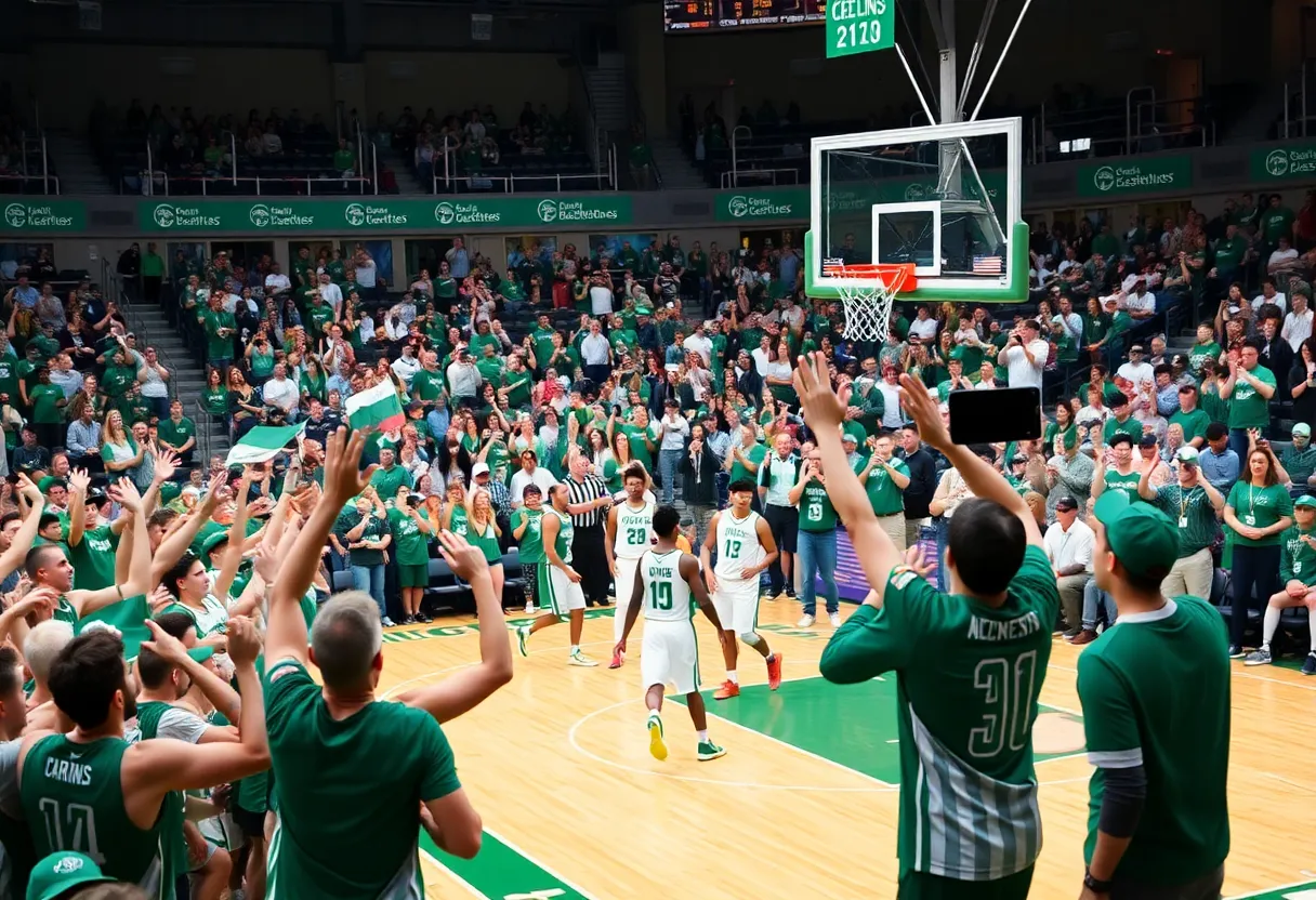 Fans celebrating Michigan State basketball victory