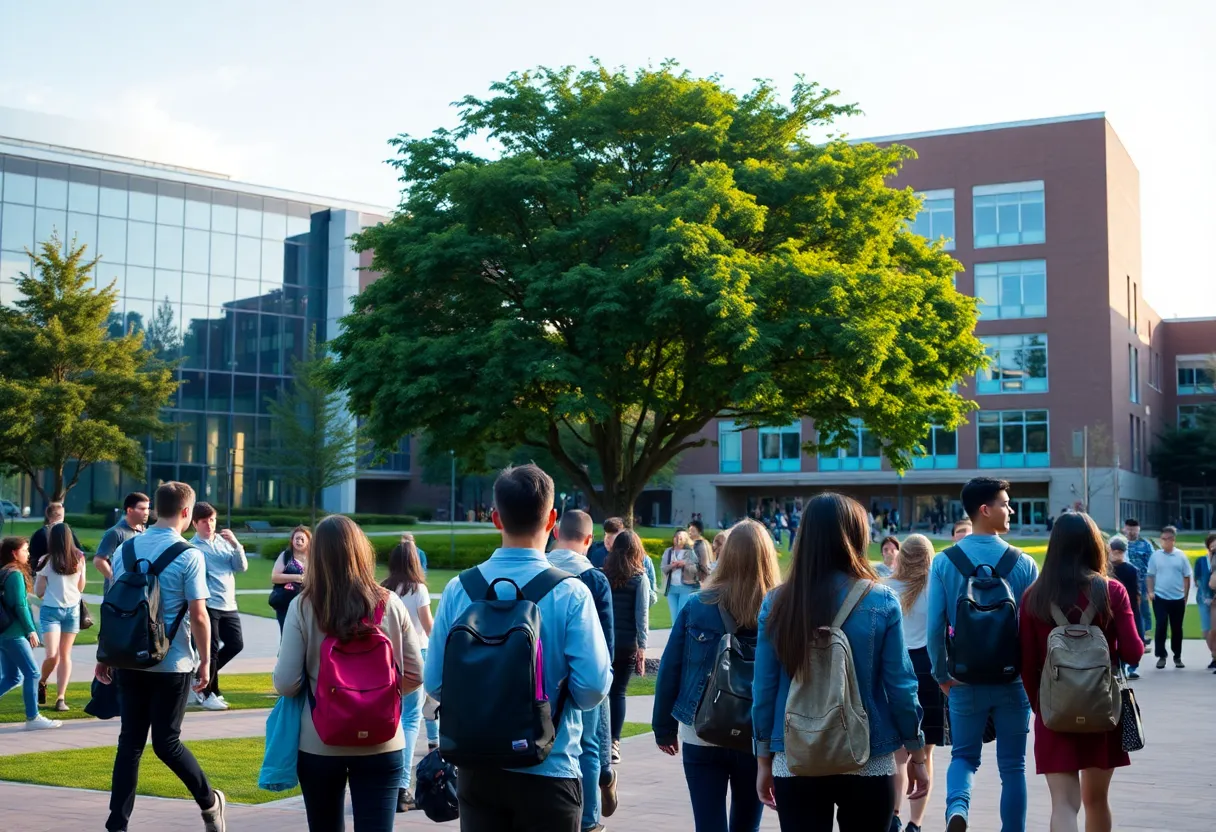 A lively scene of students on the Michigan State University campus