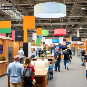 Families exploring home improvement exhibits at the Missoula Home and Remodel Expo