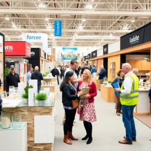 Families exploring home renovation booths at Northern Michigan show