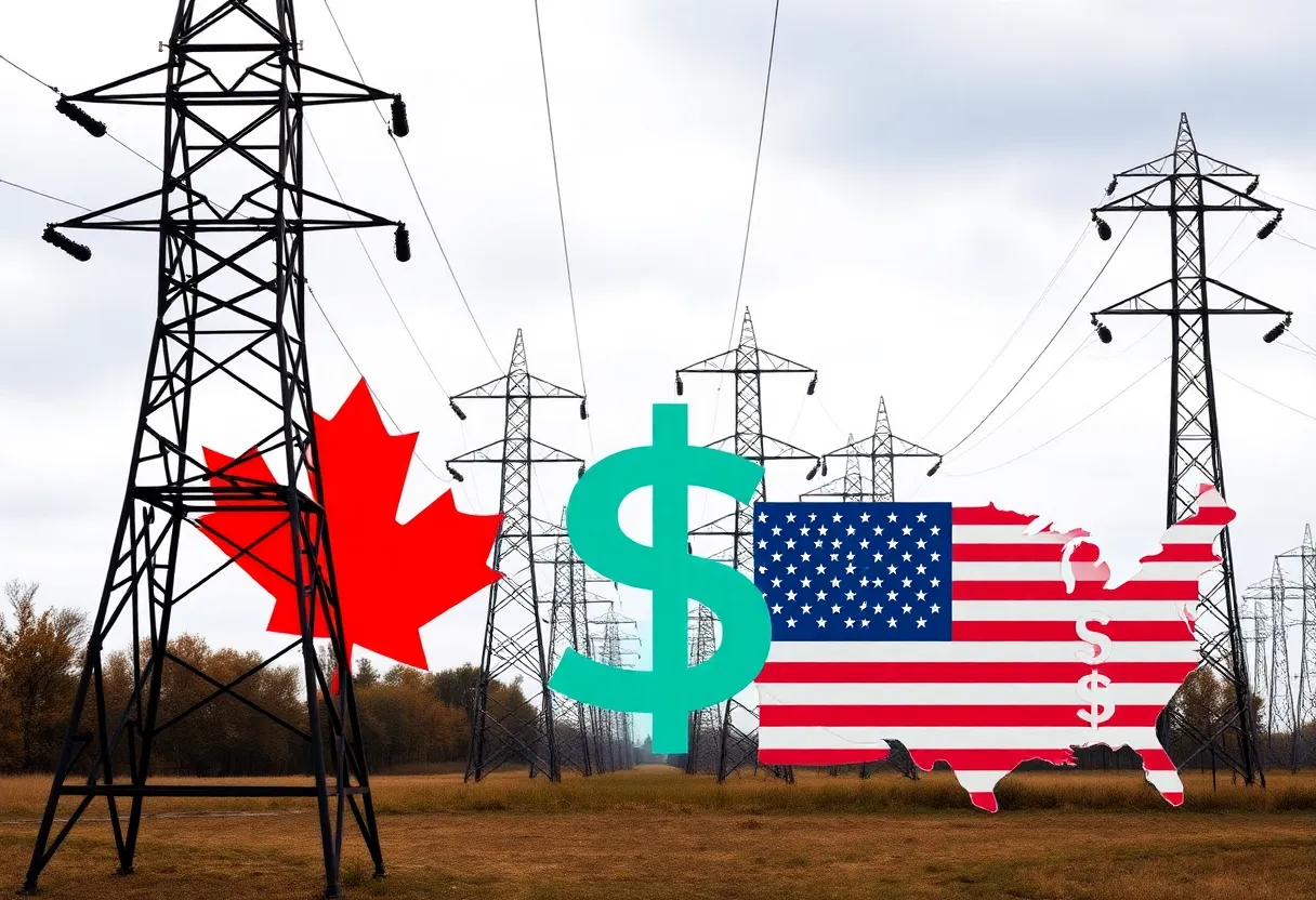 Symbolic image of electricity pylons representing trade tensions between Ontario and the U.S.