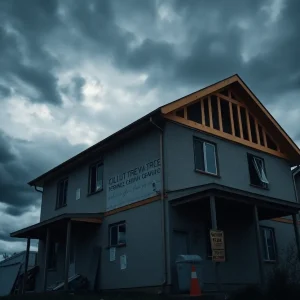 House undergoing renovation with legal concerns in view.