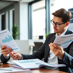 Financial adviser reviewing guidance on performance metrics