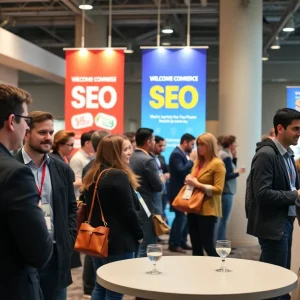 Marketers networking at an SEO conference