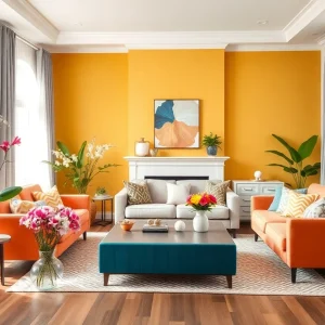 Brightly decorated living room for spring renovation