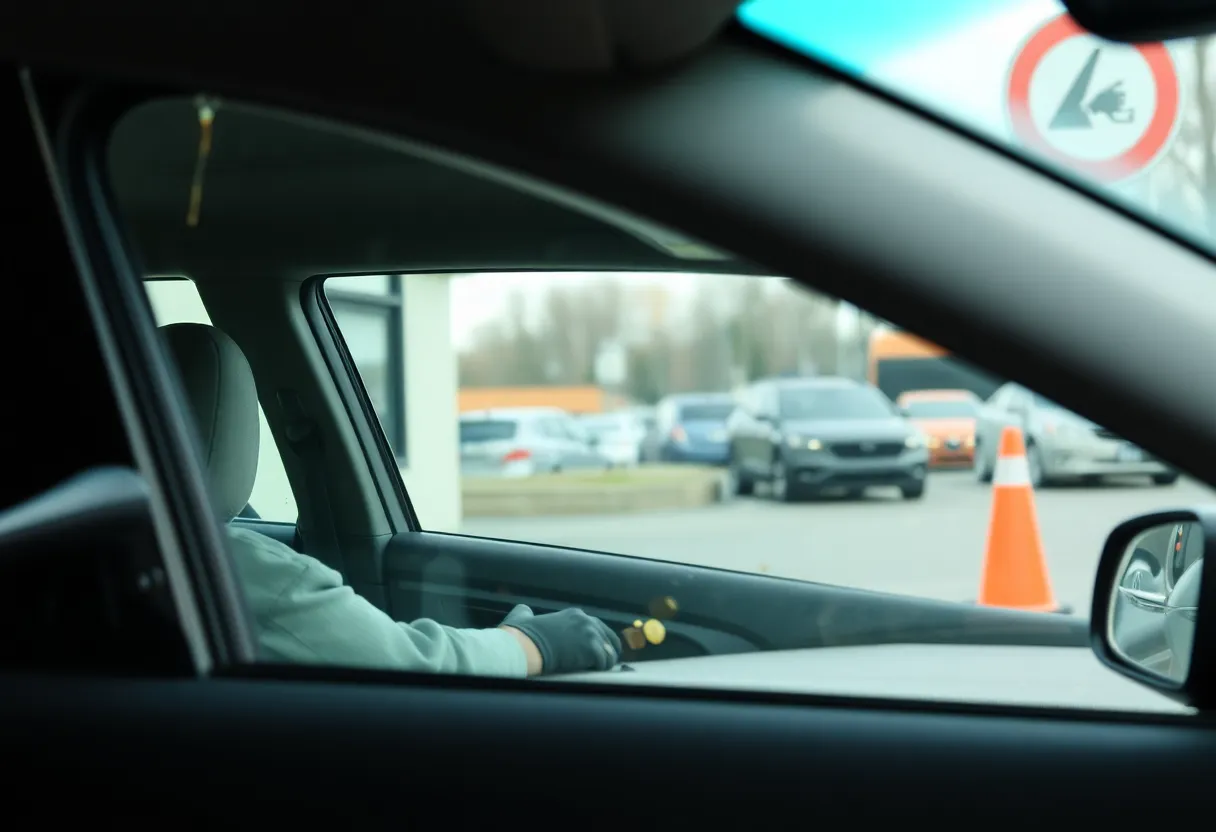 Drive-through coffee shop scene illustrating a spill from a hot drink and safety measures