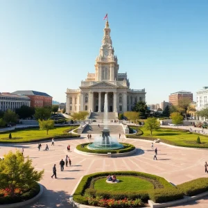 A view of the renovated southwest corner of Temple Square